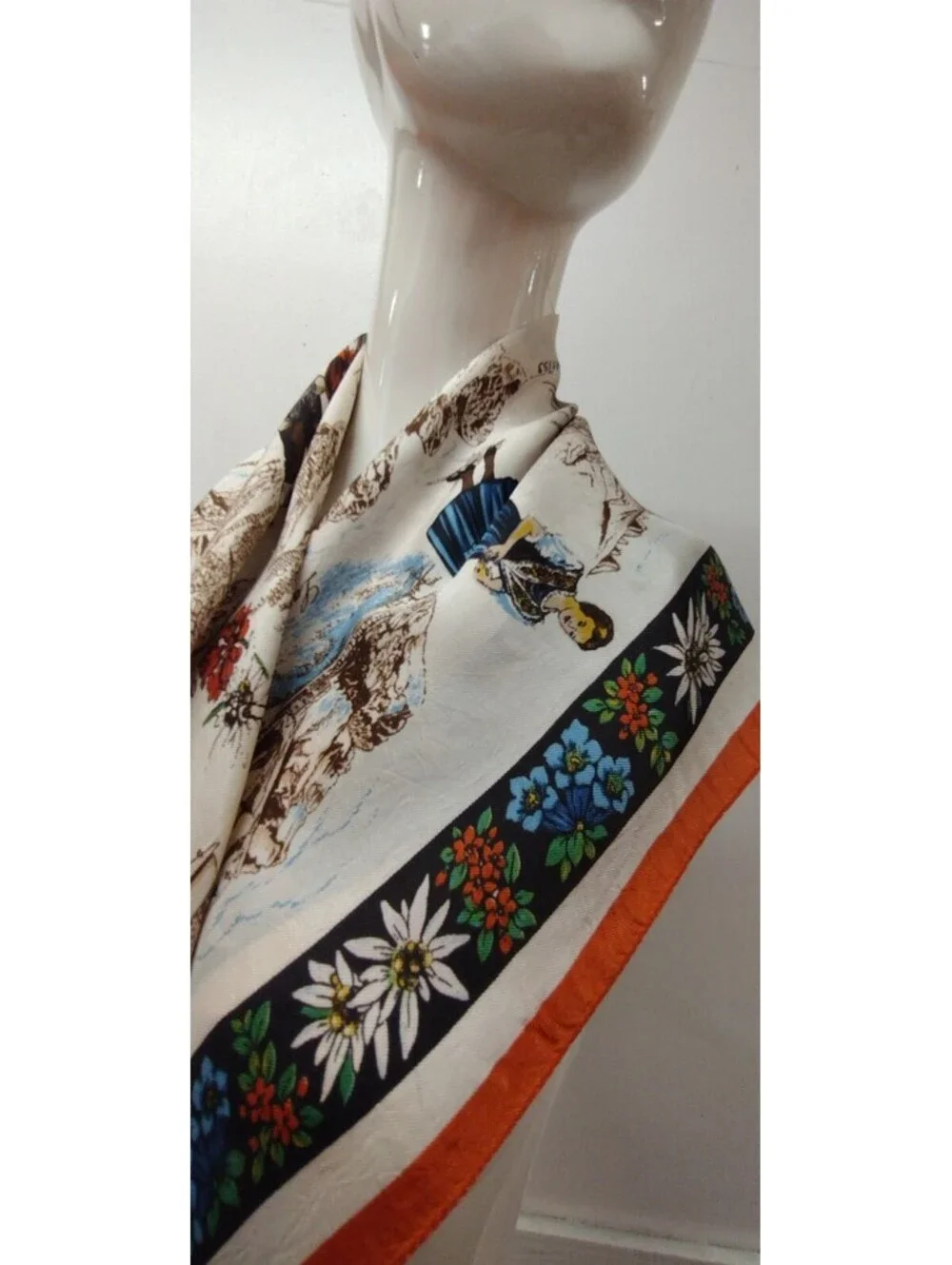 Vintage 60s Italian Adieffe Scarf Brown Colors Italian People MADE ITALY Acetate